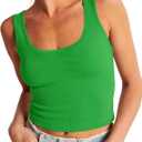 Artfish Women's Scoop Neck Sleeveless Knit Ribbed Fitted Casual Crop Tank Top (Medium, 03# Kelly Green)