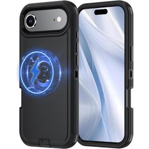 Case Compatible with iPhone 17 Air Case Heavy Duty Shockproof 3-Layer Full-Body Protection Rugged Cover [Compatible with Magsafe] (Black)