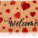 Blosssound Valentine's Day Natural Coir Doormat 17x29 Inch Love Heart Rugs Welcome Nature Coir Kitchen Mats Non Slip Entrance Floor Rugs for Indoor and Outdoor Holiday Decor Supplies