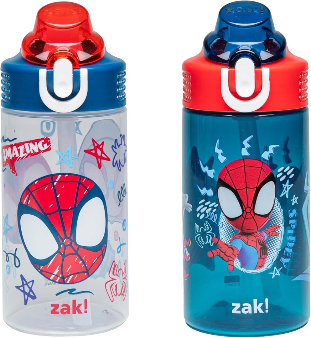 Zak Designs Marvel Spider-Man Sage Kids Water Bottle For School or Travel, 16oz Durable Plastic Water Bottle With Straw, Handle, and Leak-Proof Spout Cover, 2-Pack (Spidey and His Amazing Friends) Zak Designs Marvel Spider-Man Sage Kids Water Bottle For School or Travel, 16oz Durable Plastic Water Bottle With Straw, Handle, and Leak-Proof Spout Cover, 2-Pack (Spidey and His Amazing Friends)