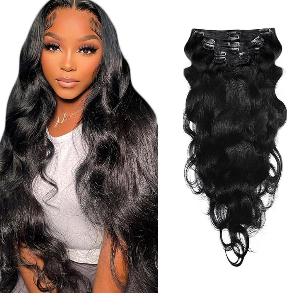 #1B Natural Black Clip in Hair Extensions Human Hair,Color 1B Long Wave Remy Hair Extensions Clip ins for Women, 20 Inch 120g 7Pcs,Natural Black Human Hair Extension