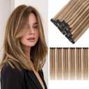 S-noilite 6Pcs Clip in Human Hair Extensions,Remy Single Short Clip in Hair Extensions 6Pcs 6clips Straight Medium Brown/Dark Blonde Seamless Hairpieces for Women 14Inch 36g