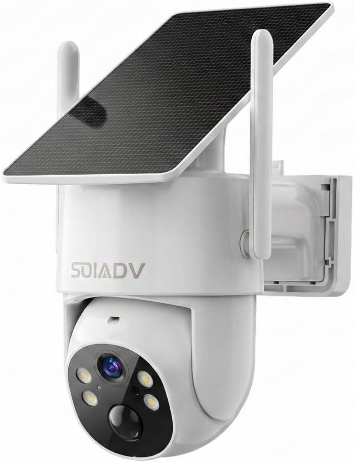 SOIADV Solar Security Cameras Wireless Outdoor with 360View, 2K Color Night Vision, PTZ Cameras for Home Security, Battery Powered, Two-Way Audio, Motion Detection, Siren Alarm, Waterproof, SD/Cloud