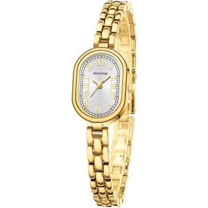 HOLSTOUR Gold Sliver Watches for Women, Vintage Oval Small Face | 30M Waterproof, Elegant Dress Quartz, Roman Numerals, Shiny Jewelry Clasp Bracelet