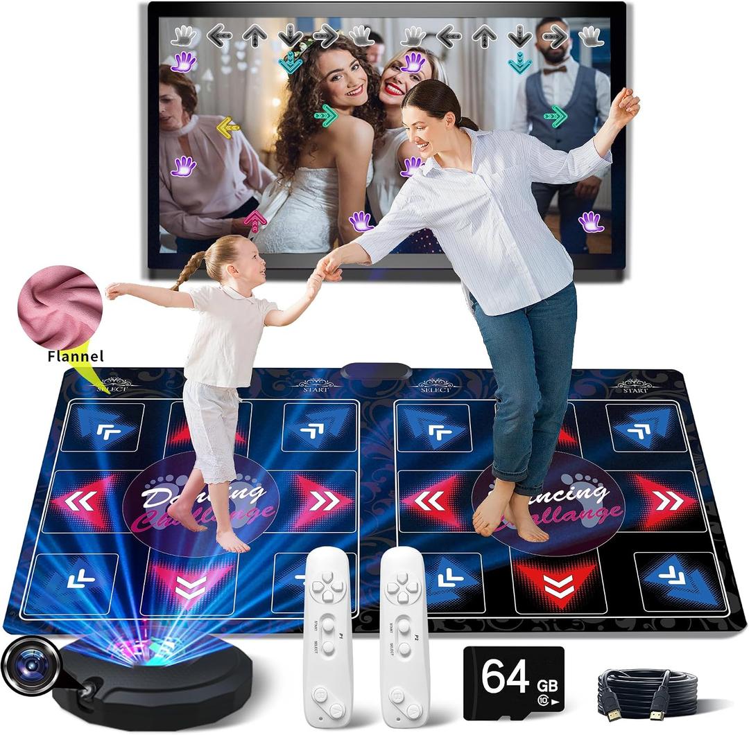 HDMI Musical Electronic Dance mat with a Camera,81 Music Videos,Including 1000 Games,a 64G Large Memory Card,650 Songs,for Single/Double Users,a Luxurious Gift for Boys and Girls, 65.4" x 36.6"