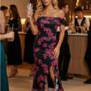 Off Shoulder Floral Maxi Dresses Wedding Guest Dresses for Women (XL)