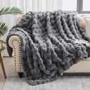 NORD ECO Luxury 1000GSM Faux Rabbit Fur Throw Blanket, Super Heavy Warm Cozy Blankets for Couch Bed Sofa, Bubble Plush Fuzzy Elegant Soft Reversible Mink Blanket for Living Room Bedroom, Grey