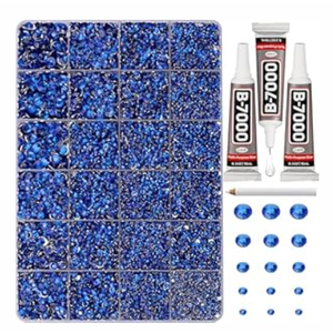 33000Pcs Rhinestones for Bedazzling, 3mm Bedazzler Kit with Flatback Rhinestones for Clothes Crafting Crafts Nails Clothing, Flat Back Resin Colored Crystal with B 7000 Glue Clear (Blue, Large Pack + 3pcs Glue)