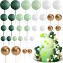 ASTARON 32 Pcs Ball Cake Topper Decorations Mini Balloons Cake Topper Sticks Foam Balls Cake Picks Cake Topper Balls Cake Decorations for Wedding Party Birthday Cake Decorating (Green Gold)