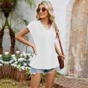 Abardsion Women's V-Neck Cap Sleeve Pleated Blouse Shirts Trendy Summer Outfits Casual Loose Fit T Shirt Tops (XXL)