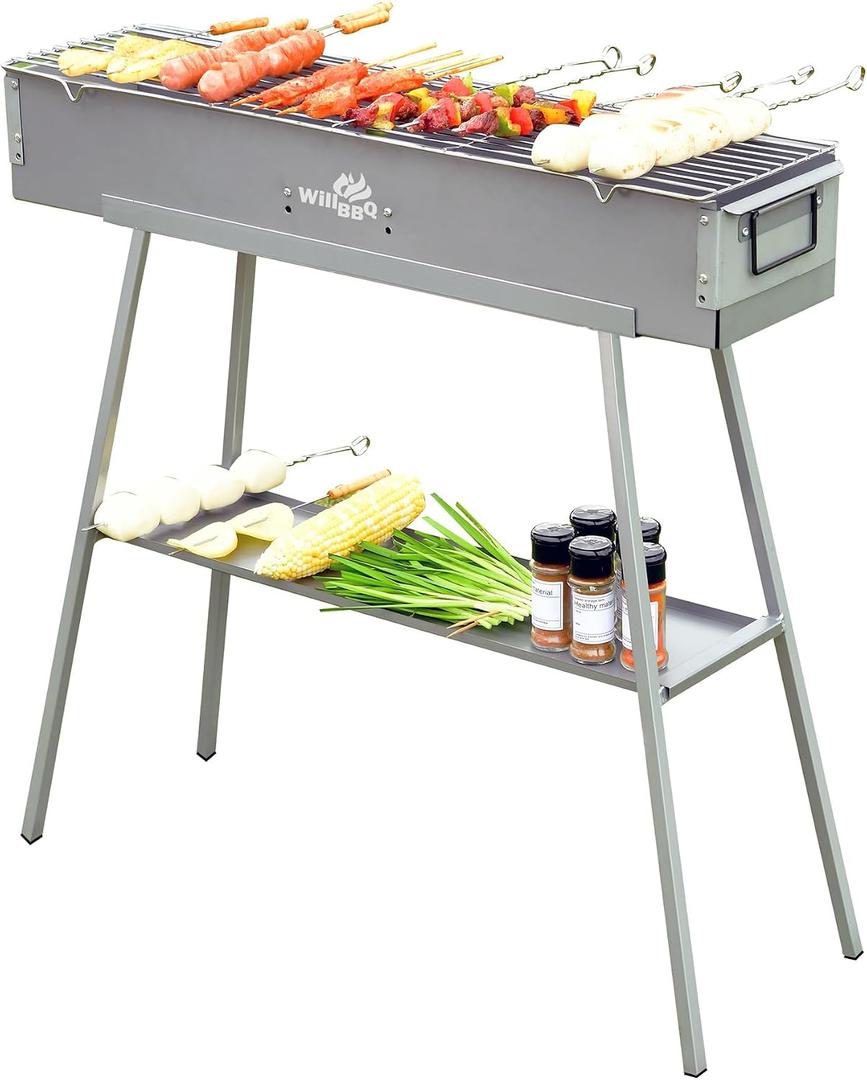 WILLBBQ Charcoal Grill Tailgate Parties, Patio, Beach Barbecues, Backyard Gatherings,Alloy Steel BBQ Barbecue Outdoor Grilling with Durable Support Frame and Dual Adjustable Vents (31.6x7.1x5.1 inch)