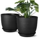 Ferlypote Plant Pots 8 Inch Set of 2, Flower Pots with Multi Mesh Drainage Holes, Planters for Indoor Outdoor Garden Plants and Flowers (Black)
