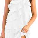 Womens 2025 Summer Sleeveless Mini Dress Backeless Solid Color One Shoulder Ruffle Tiered Layered A Line Sun Dresses (White, M)
