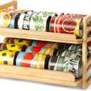 Yumkfoi Rolling Bamboo Can Organizer Rack, Stackable Double-Layer Can Organizers and Storage For Pantry, Canned Goods Holder Dispenser For Countertop Kitchen Cabinet or Pantry Shelf