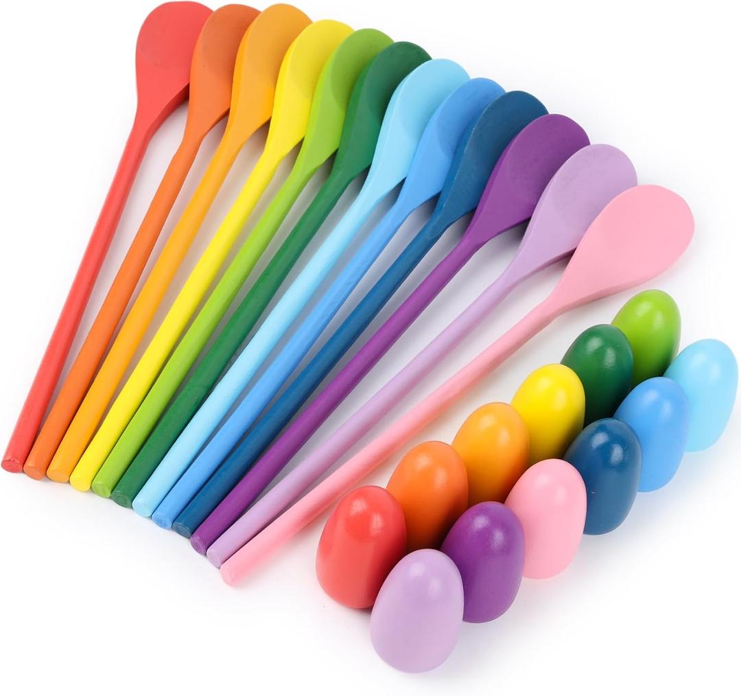 LovesTown 24PCS Egg Spoon Race Game Set, Relay Race Games Wooden Egg Balance Game for Outdoor Lawn Games
