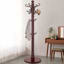 OIRUMIE Wood Coat Rack Stand, Wooden Coat Rack Freestanding with Sturdy Round Base, Vintage Coat Racks with 14 Hooks, Natural Birch Wood Entryway Coat Tree Hanger Stand Easy to Assemble