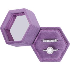 BLUTETE Hexagon Velvet 2 Slots Jewelry Ring Box Engagement Ring Box Wedding Day Detachable Lid for Proposal Engagement Wedding Ceremony (Lilac)