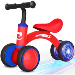 Colorful Lighting Baby Balance Bike Toys for 1 Year Old Boy Girl Gifts, 10-36 Month Toddler Balance Bike, No Pedal 4 Silence Wheels & Soft Seat First Riding on Toys, 1st Birthday Gifts (Red)
