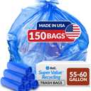 Reli. SuperValue 55-60 Gallon Recycling Bags | 150 Count | Blue Trash Bags | Made in the USA