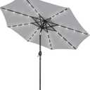 Blissun 9 ft Solar Umbrella, Patio Umbrella with 32 LED Lights, Table Market Umbrella, Outdoor Umbrella for Garden, Deck, Backyard (Light Grey)