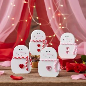 Roowest 4 Pcs Valentine's Day Snowman Table Decorations Mini Wooden Snowman Tiered Tray Figurine with Heart Red Pink White Table Centerpieces for Valentines Gift Wedding Party Decoration