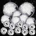 WILLBOND 17 Pack Disco Balls Set, 6 Inch, 3 Inch, 2 Inch Silver Mirror Balls, Retro Disco Decorations for Party, Wedding, Music Festivals, Club Stage Props, DJ Decoration