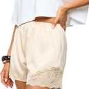 MakeMeChic Women's Satin Lace Shorts Y2k Mini Boxers Slip Shorts Lounge Bottoms Streetwear (Beige, L)