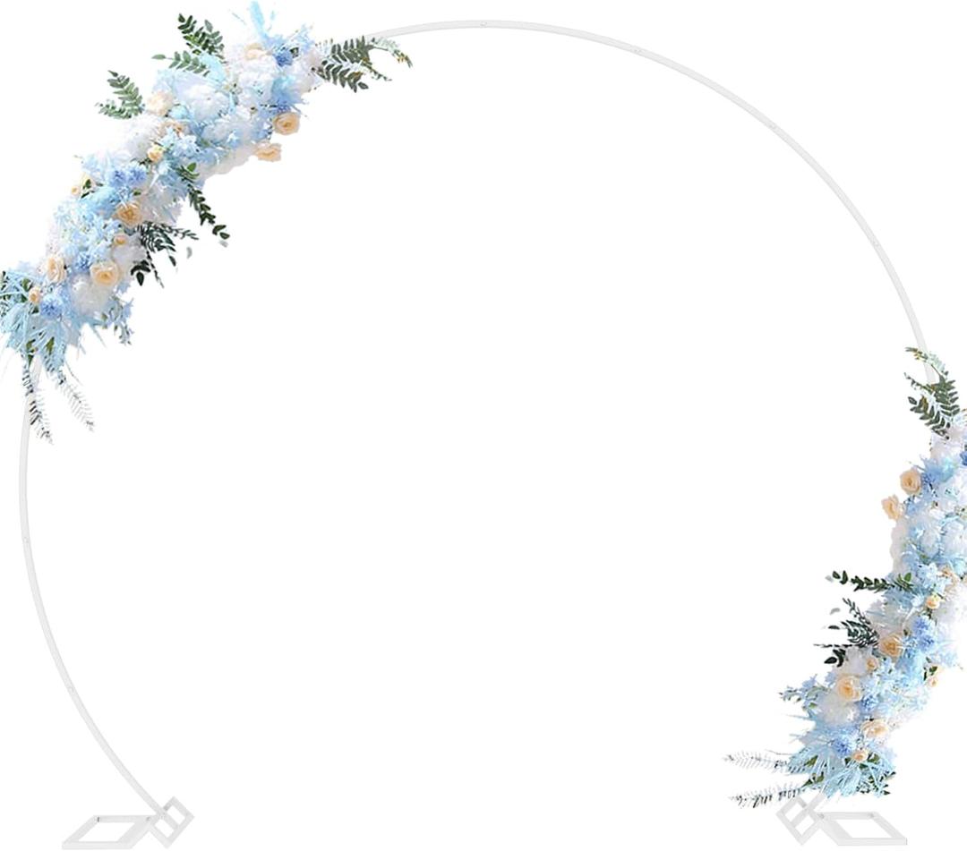 Fomcet 8FT White Round Backdrop Stand Circle Balloon Arch Frame Large Metal Wedding Arch for Anniversary Birthday Party Valentine Ceremony Wedding Decorations Thickened Square Tubes