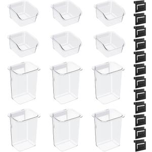 12 Packs Slatwall Accessories,Includes 6 Packs of Slatwall Boxes and 6 Packs of Slatwall Cups,Slatwall Containers Storage Organizer for Craft Garage Tool Storage Room Panel (Transparent)
