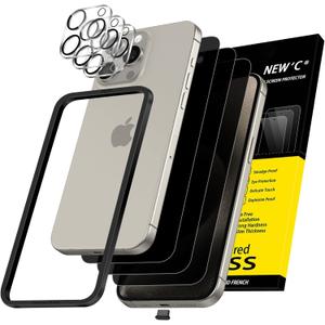 6 x NEW'C 3X Privacy for iPhone 15 Pro Screen Protector (6.1 inches)+ 3X Camera Lens Protector, Sensor Protection, Case Friendly Tempered Glass Film + Dust Plug - Easy Installation Tool Included
