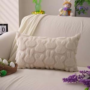 DFXSZ Easter Pillow Covers 12x20 inch Easter Decoration Beige Rabbit Soft Plush Faux Fur Jacquard Throw Pillows for Bedroom Sofa Holiday Festivals Home Decor FHJ-013C12