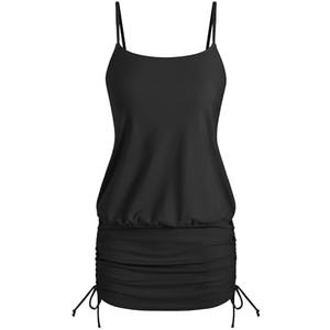 ZAFUL Women Swimdress with Bikini Briefs 2 Piece Tankini Swimsuits Ruched Bathing Suits, XXL