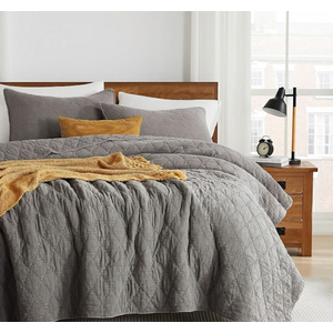 palassio Grey King Size Quilt Set, Muslin Cotton Shell Down-Alt Poly Filling, Soft Shabby Chic Rustic Farmhouse Country Bedspread, Textured Gauze Coverlet, Lightweight Bedding, 2 Shams