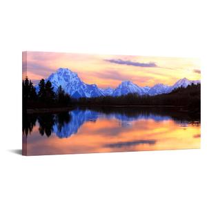 LevvArts Grand Teton National Park Landscape Canvas Wall Art,The Tetons Reflecting in The Snake River at Oxbow Bend Canvas Print,Home and Living Room Decor,Wyoming Scenery Wall Art -24"x 48"