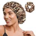 YANIBEST Adjustable Satin Bonnet Double Layer Hair Bonnet for Sleeping Bonnets for Women Hats Curly Natural Hair, Bold Cheetah (One Size)