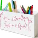 Pink Pen Holder for Girly Room Desk Organizer, I'm Literally Just a Girl Pink Coquette Bow Pencil Holder for Girly Room Decor,Preppy Organizer for Office Desk