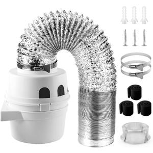 UPGRADEDTDIDVKZW Indoor dryer vent kit 10 Feet 3 In 1 Filter Bucket with 4 Inch Proflex Ducting Hose for Electric Dryers by Cenipar (White,Black,Silver)