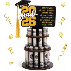 Graduation Money Holder 2026, Wood Class of 2026 Money Holder Cards for Graduation Gift, Unique Grad Money Gift Ideas for Her or Him, 2 Tier Cash Display Stand for Tabletop Party Decor