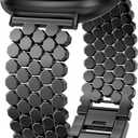 Minyee Metal Bands Compatible with Fitbit Sense 2/Versa 4/Versa 3/Sense Bands Women, Dressy Stainless Steel Chain Honeycomb Designer Luxury Chic Link Bracelet Wristband Replacement Strap for Versa 4 (Black)