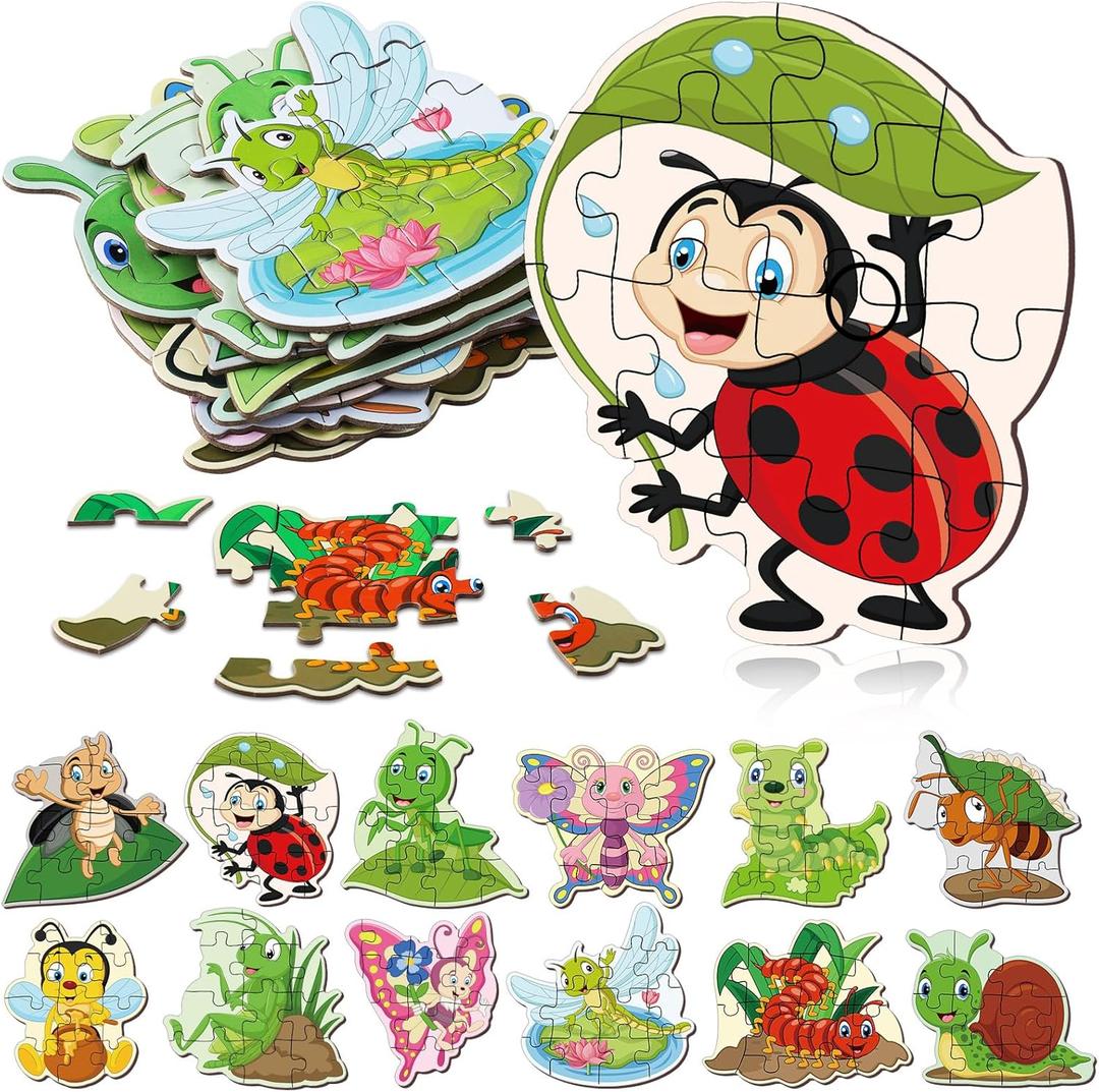 WinnerWhy 24 Pack Insect Party Favors Puzzles for Kids Bugs Jigsaw Animals Puzzles for Kids Spring Butterfly Bee Caterpillar Critter Jigsaw Toy for Classroom Exchange Gifts Preschool Educational Toys