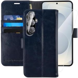 MONASAY Wallet Case Fit for Samsung Galaxy S25 5G, [Lens & Glass Screen Protector Included] [RFID Blocking] Flip Folio Leather Cell Phone Cover with Credit Card Holder, 6.2 inch, Blue