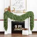 Cedar Christmas Garland for Mantle - 2 PACK Decorations with Lights 9 ft Realistic Lighted Faux Pine Garlands for Xmas Stairs Railing Fireplace Prelit Home Decoration Indoor Outdoor Garland Door Decor