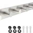 Coat Rack Wall Mounted, White Coat Hooks Screw in, Stainless Steel Door Hooks for Hanging Hat Towels Clothes, Hook Rail with 8 Round Hangers (Silver, 8 Hooks)