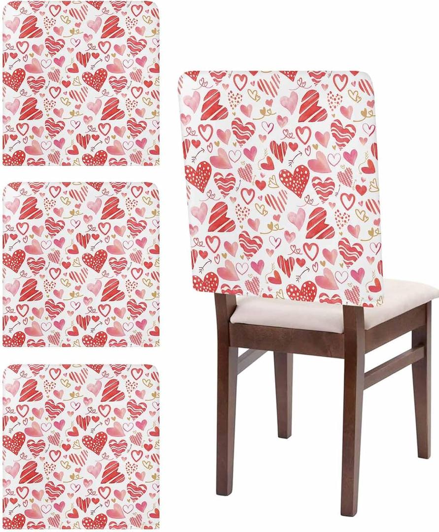 Chair Covers Set of 4 Red Love Chair Slipcover Protector Removable Washable Stretch Chair Covers Pink Heart Chair Back Covers for Dining Chairs Kitchen Dinner Party Holiday Decor