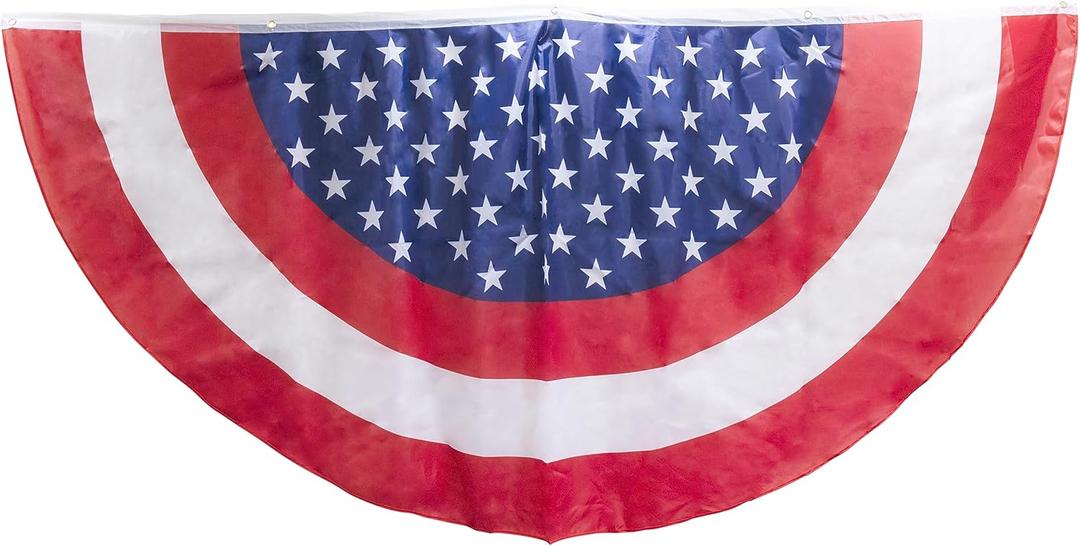 3 x Iconikal July 4th American Flag Banner Bunting Half Fan Patriotic Porch Garland Decoration 6 x 3 Feet, 2-Pack