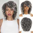 HANNE Dreadlock Wig Short Afro Faux Locs Twist Wigs for Black Women and Men Afro Curly Synthetic Wig (Gray)