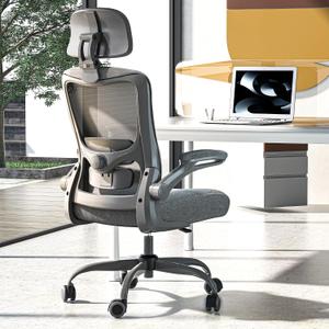 Office Chair, Ergonomic Mesh Desk Chair with Adjustable Lumbar Support and Headrest, Flip-up Armrests, High Back Computer Task Chair for Home and Executive Office (G-All Grey)