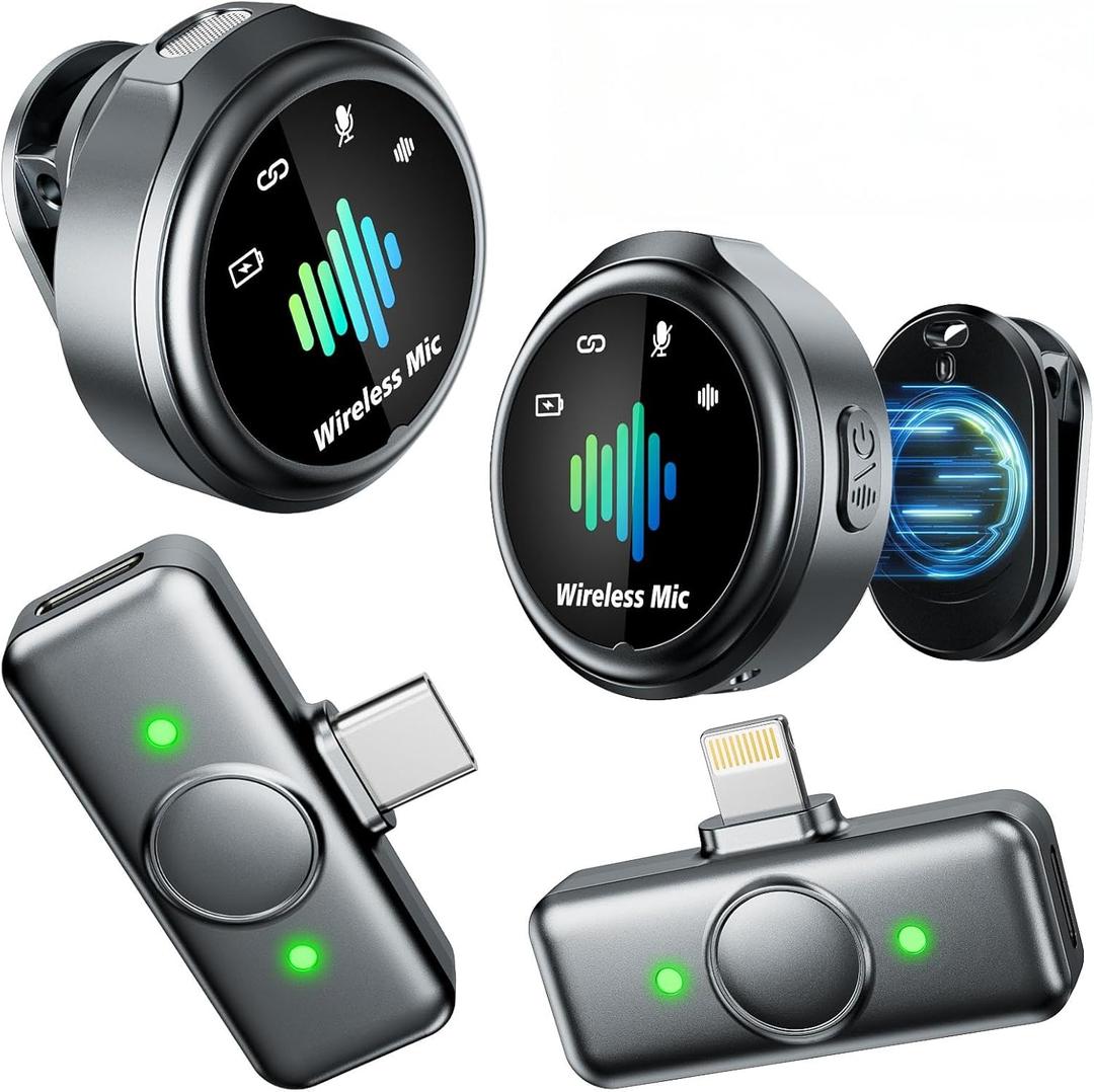 Mini Microphone for iPhone: 2PCS Wireless Lavalier Microphone for Android - Noise Canceling Magnetic Clip Lapel Mic - Vlogging & Pro Video Recording for Content Creators (Gray 1)