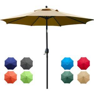 Sunnyglade 9Ft Patio Umbrella Outdoor Table Umbrella with 8 Sturdy Ribs (Tan)