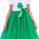 Girls Casual Tulle Tutu Dress Baby Toddler Ruffle Sleeves Bow Princess Party Dresses (3T, Green Clover)